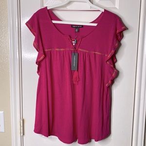 Cable & Gauge Hot Pink Cap Sleeve Shirt